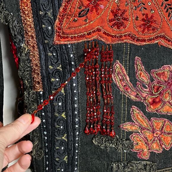 CHICO’S vintage heavy beaded embroidered embellished jean jacket US size 4 - Picture 7 of 8